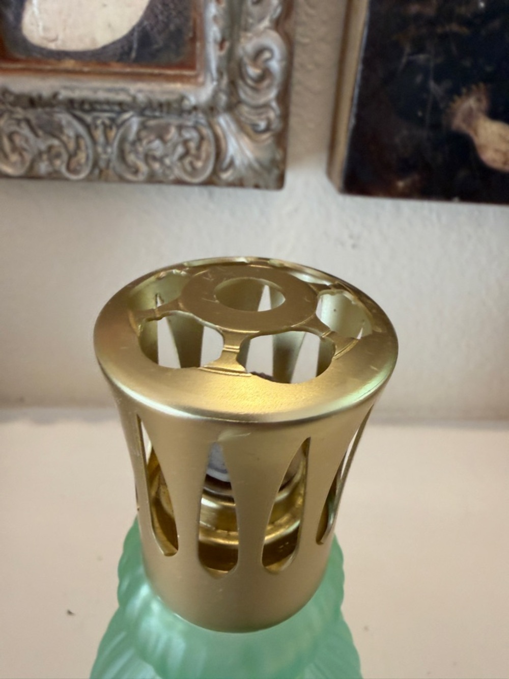 Vintage Lampe Berger Green Frosted Ribbed Glass Lamp - Picture 3 of 8